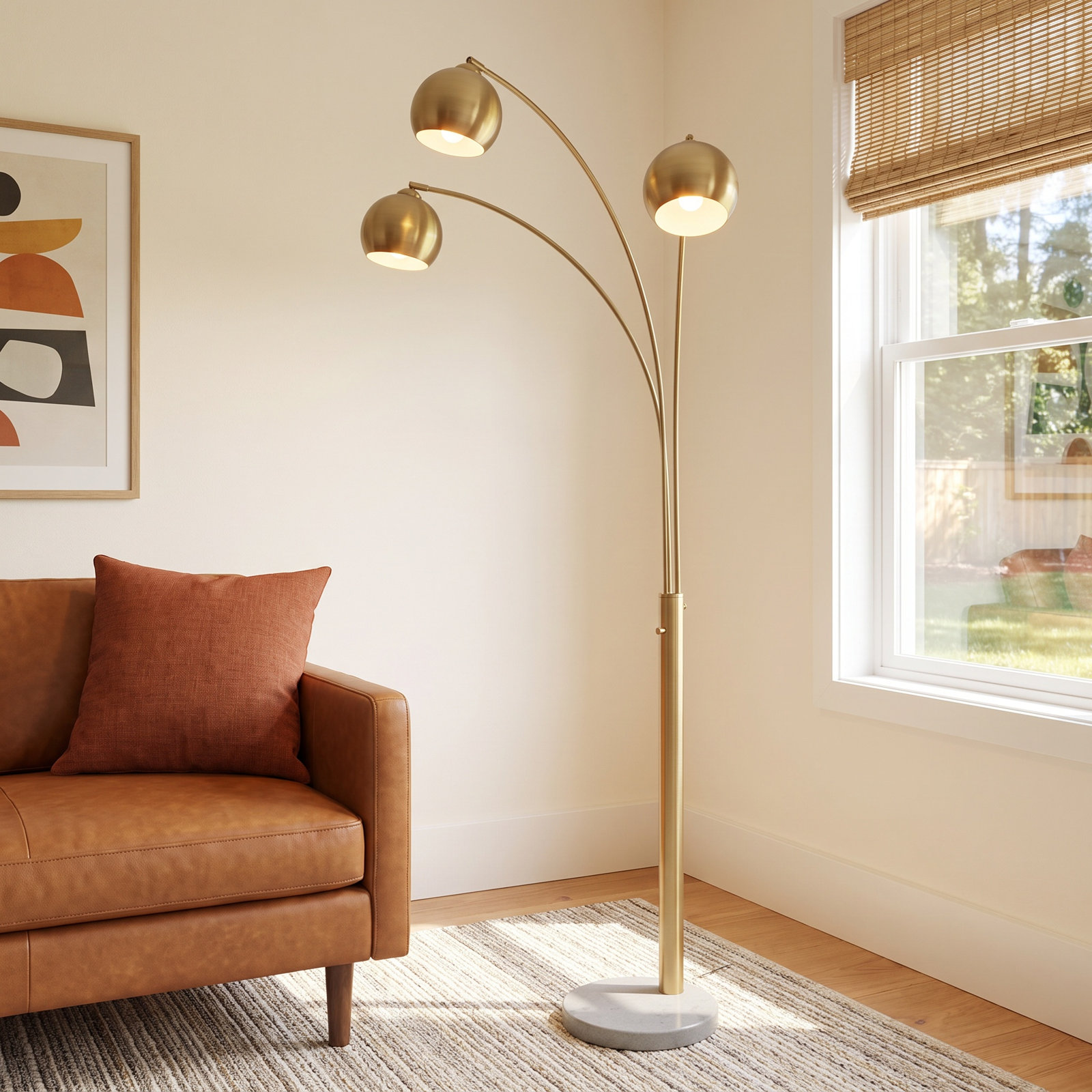 85" Marble Floor Lamp, Weathered Brass