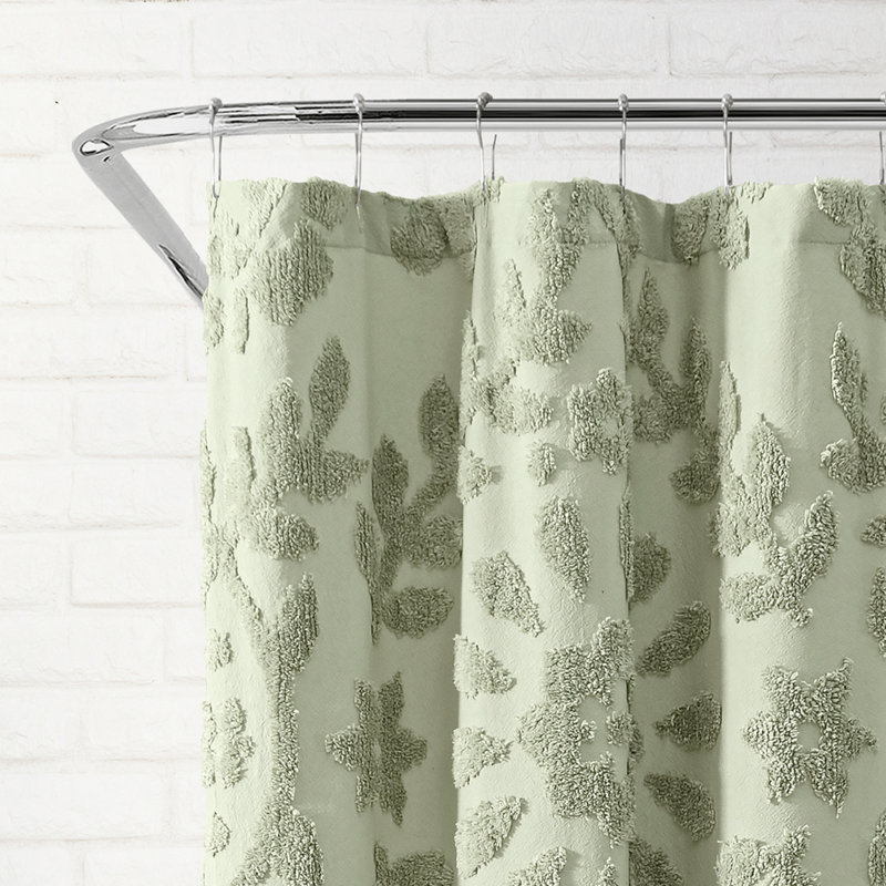 Sage Green Cotton Chenille Medallion Shower Curtain 72 x 72