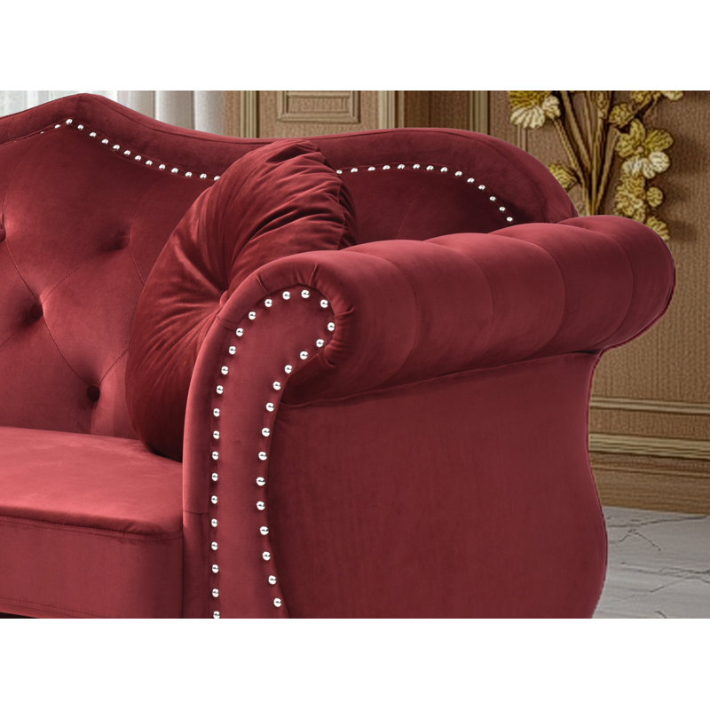 Modla  Velvet Fabric Loveseat, Burgundy