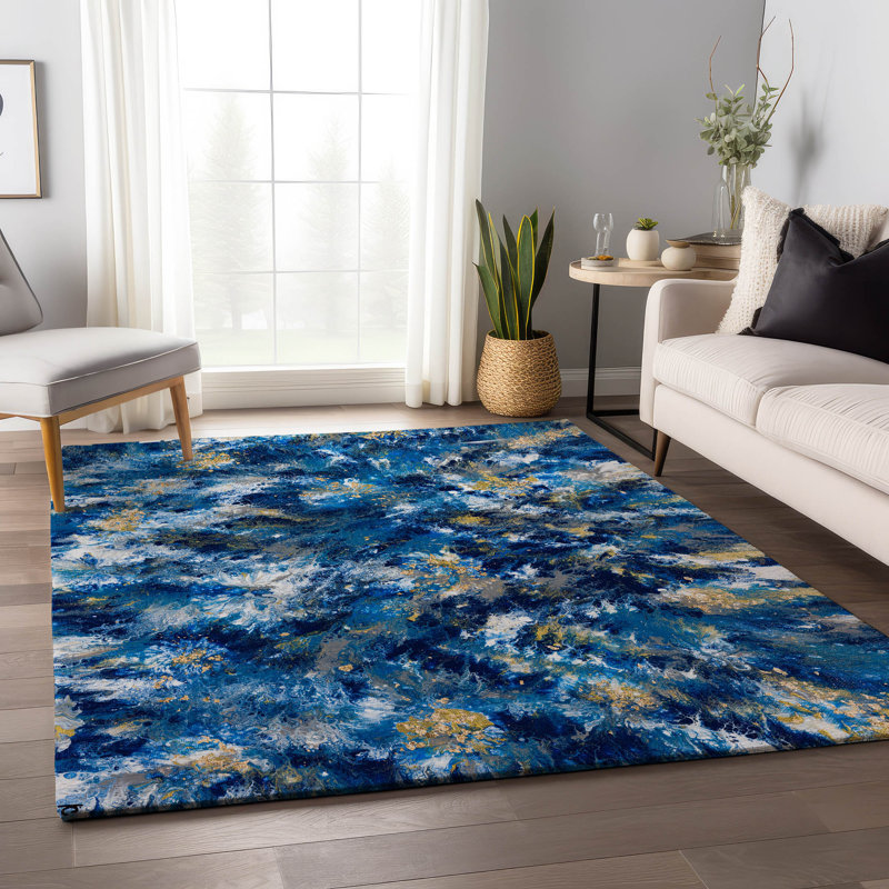 Tapis bleu lavable de qualité supérieure 5 pi x 7 pi 6 po Hintzen AMF62