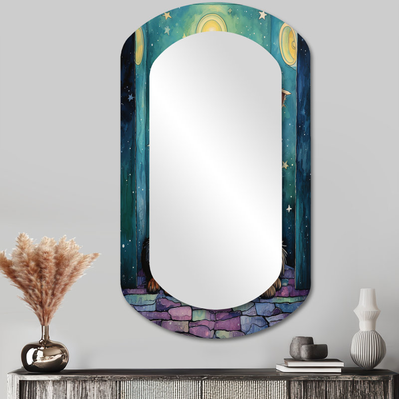 Revilla Bathroom chiot Buddies - miroir mural de toilette cylindrique, grand miroir asymétrique jaune, impression sur métal