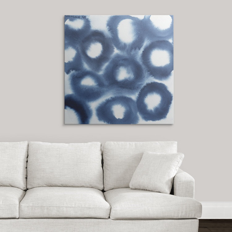 « indigo reverse ii » par grace-dépilé-reproduction d’art, H 35 po x l 35 po x P 1,5 po, Toile tendue