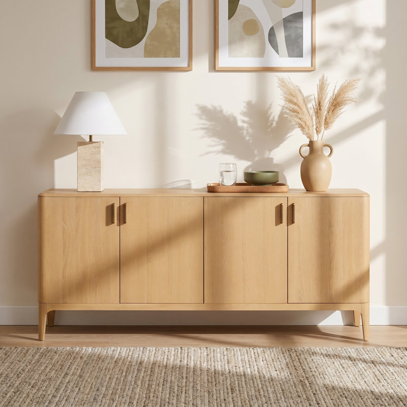 Kodie 76" Oak Sideboard Buffet Cabinet Light Natural Wood Finish and Antique Bronze Hardware for Dining Room Storage