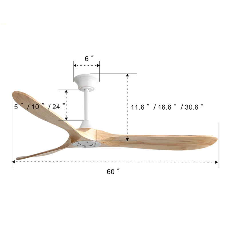 Ventilateur de plafond d'intérieur moderne de 60 pouces avec télécommande à 3 vitesses à intensité variable de 6 couleurs et 3 pales en bois massif pour le salon