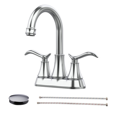 Robinet de salle de bain chromé avec bonde escamotable et tuyaux d'alimentation Robinet de meuble-lavabo central à 4 poignées et pivotant à arche haute 360 degrés à 2 poignées