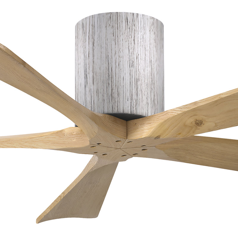 60" Irene 5-Blade Hugger Ceiling Fan with Wall Remote, Textured Bronze, 52", Light Maple Tone