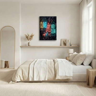 Neon Climb Into Clear Text and Mountain, impression sur toile avec minéraux
