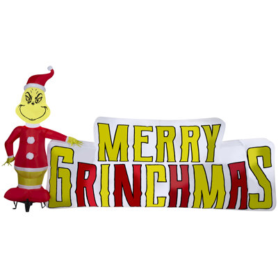 Christmas Inflatable Grinch with Merry Grinchmas Sign