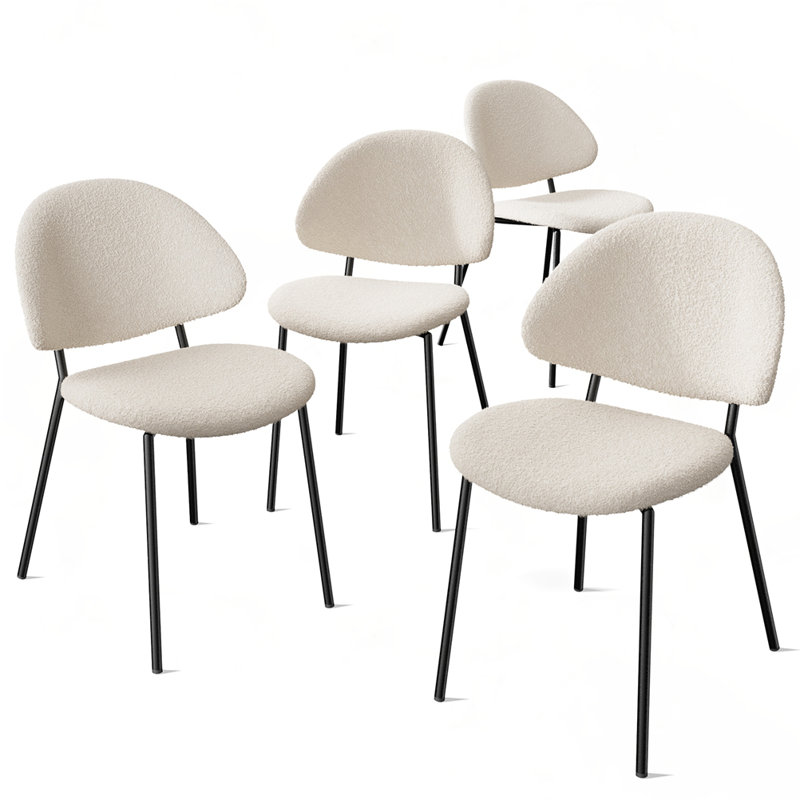 Ensemble de 4 chaises de salle à manger de style Mid-Century moderne, Ivoire blanc