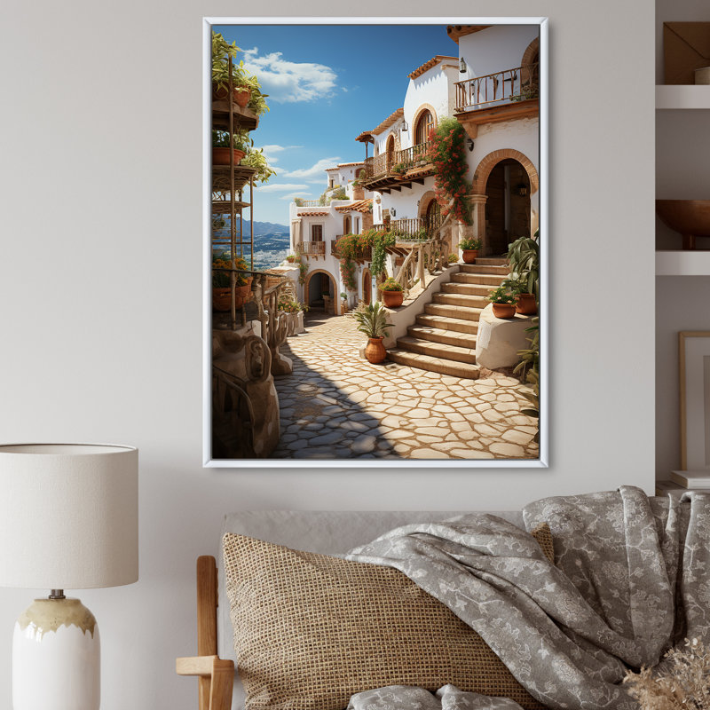 Espagne Espagne Village III - impression, H 44 po x l 34 po x P 1,5 po, Cadre flottant blanc