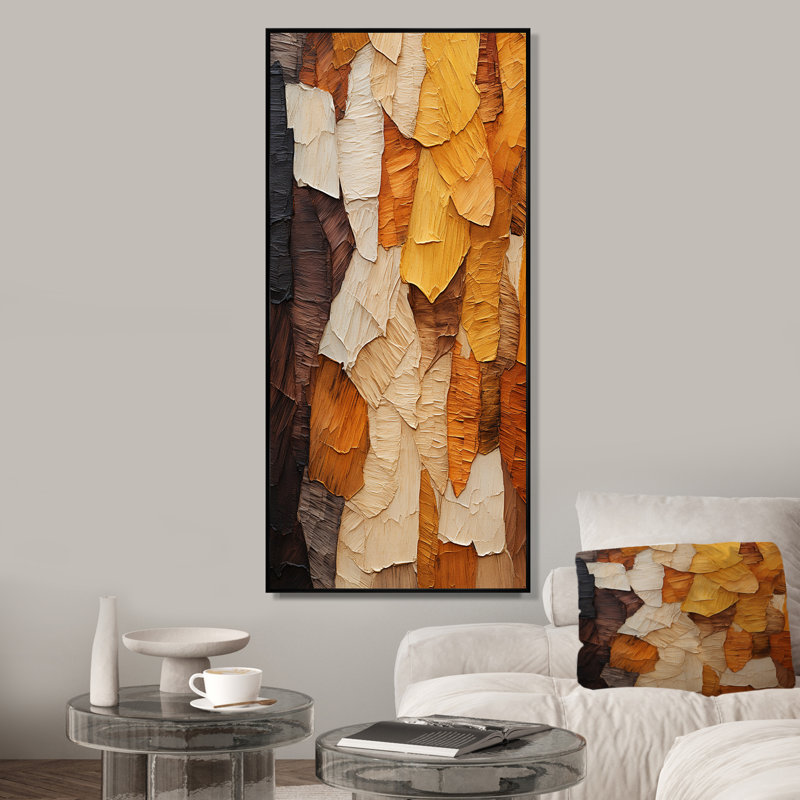 Essence d'arbre jaune - art mural arbre, Cadre flottant noir, H 60 po x l 28 po x P 1,5 po