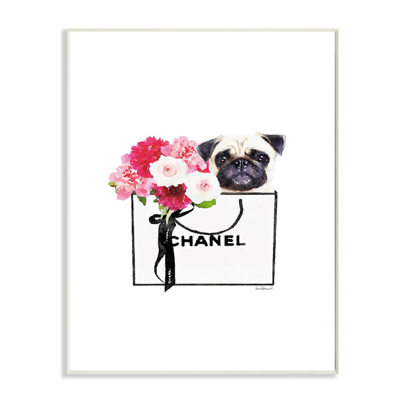 «Fashion Designer Pet Dog And Flower Purse», impression, H 15 po x l 10 po, Plaque de bois