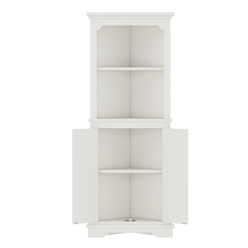 Tall Corner Cabinet With Open Shelves, White