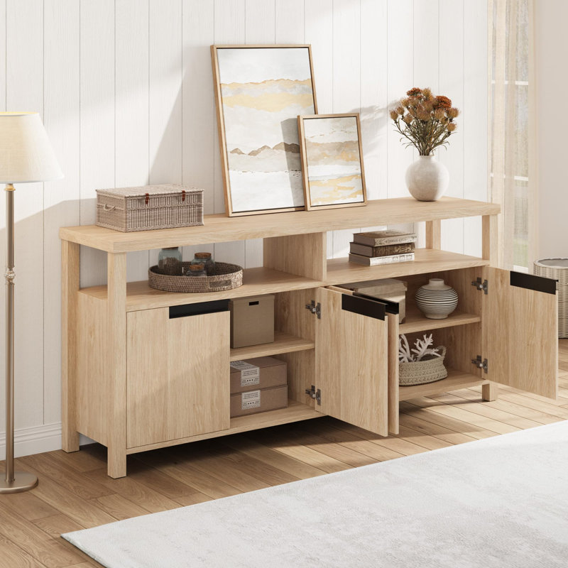 TV Stand, With Storage And Open Shelf, Natural