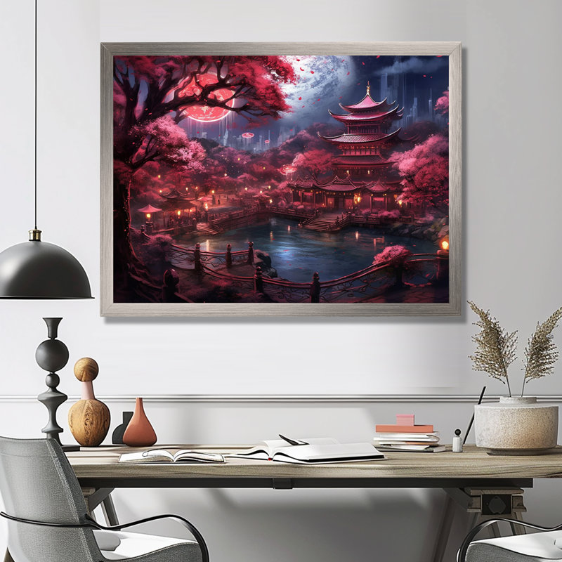 Japon, terre du Samouraï III - Japon, art mural, H 30 po x l 40 po x P 1,5 po, Encadrement argenté
