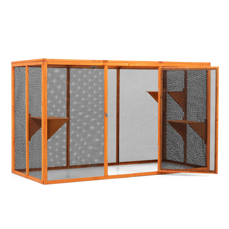 Volière pour chat détachable avec toit imperméable et 3 planches rebondissantes - Plateforme dynamique orange