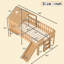 Lit mezzanine simple avec glissade, lit maisonnette avec motifs en forme d'étoile et fenêtre, design chic avec lumières DEL, pas de sommier tapissier nécessaire, naturel