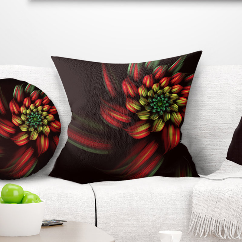 Coussin imprimé floral rouge, 18 po x 18 po, Coussin décoratif