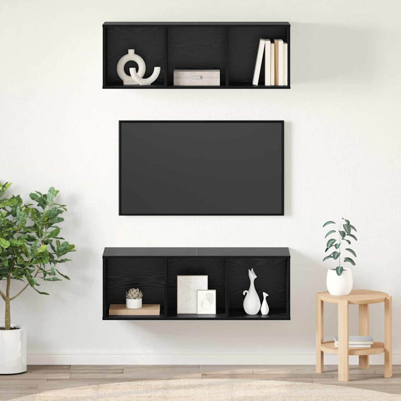 Wall-Mounted TV Cabinets 2 Pcs 37 X 37 X 107 Cm, Black Oak