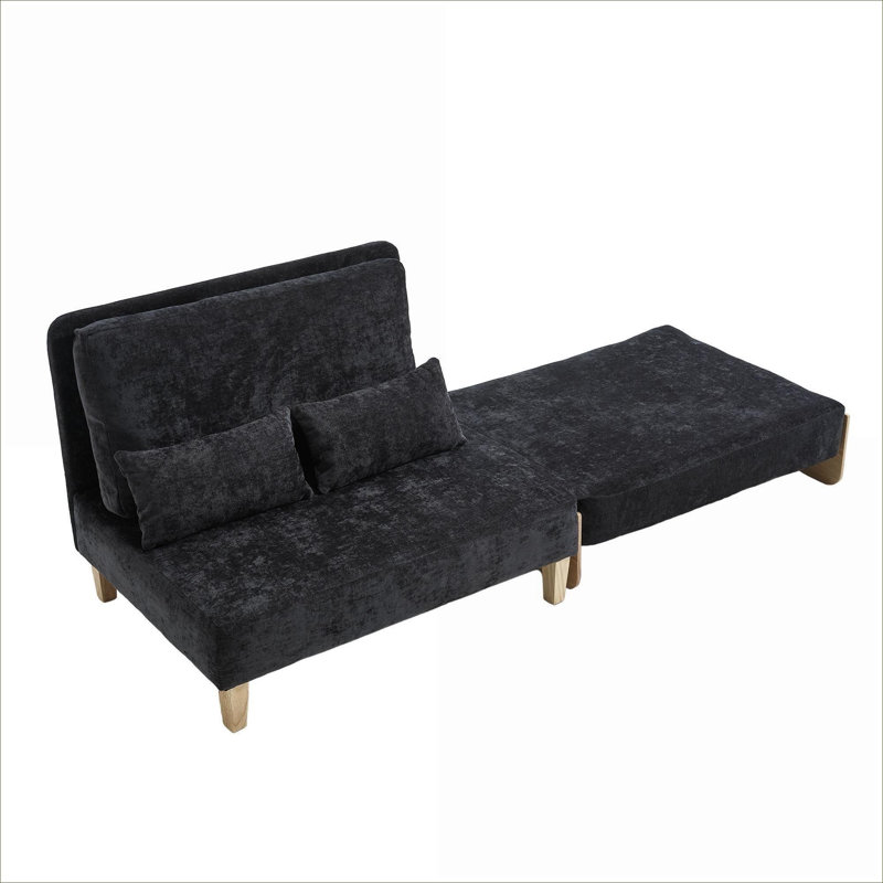 Canapé-lit inclinable chenille 3-en-1 convertible Mid-Century, Black