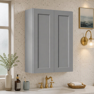 Armoire murale Shaker gris mat mat avec tablettes réglables et charnières à fermeture douce pour des solutions de rangement polyvalentes