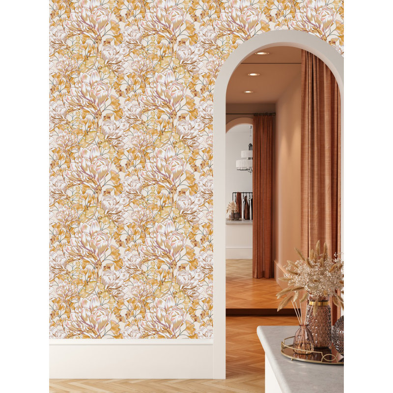 Panneau de papier peint adhésif grandes fleurs L 10,4 pi x l 25 po, L 25 po x L 124,8 po