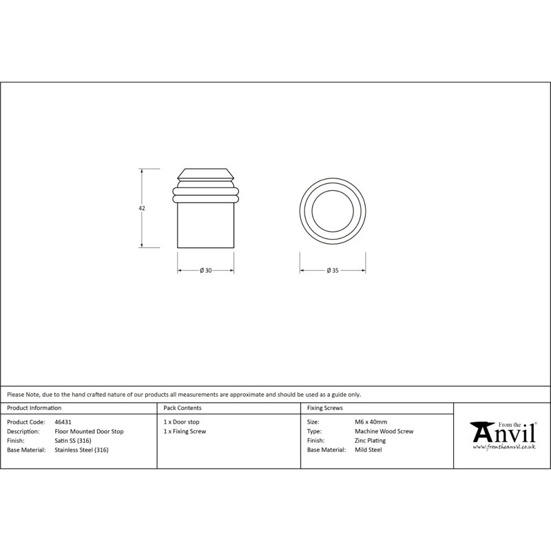 Stainless Steel Floor Door Stop, Satin Marine