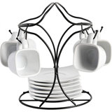 Gibson Home Gracious Dining Espresso Saucer & Cup Set W/ Stand, 13 Pieces, White
