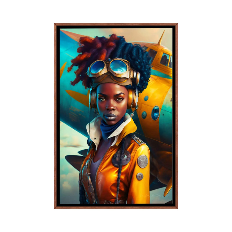 Afrofuturist, femme africaine pilote I, Format, H 40 po x l 26 po