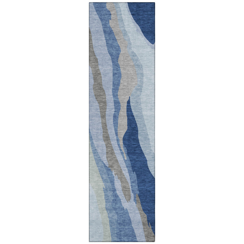 Petala Blue Washable Indoor-Outdoor Rug - , 2'3" x 7'6"