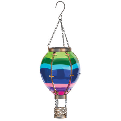 Lanterne ballon à air chaud solaire suspendue 15 "avec panneaux de verre et cadre en métal