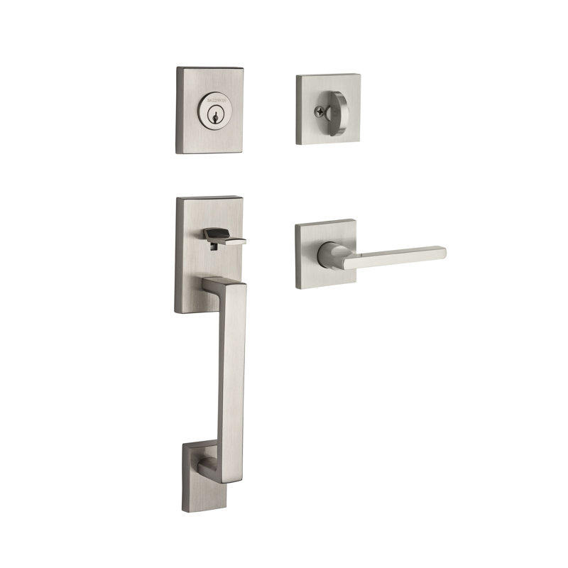 Handleset with Single Cylinder Deadbolt and Door Lever and Rosette, Satin Nickel, Yes, Keyed Alike