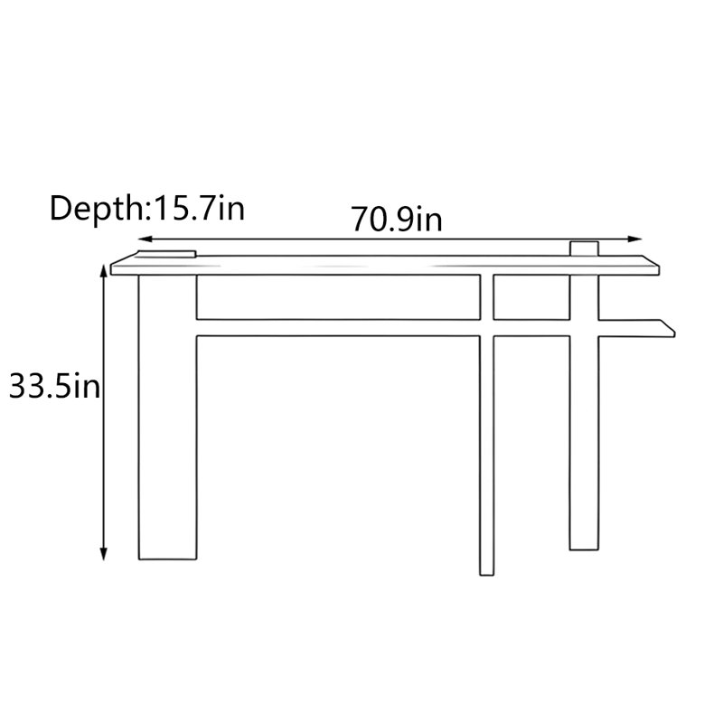 Mid-Century Modern Oak Black Console Table, 33.5" H x 70.9" W x 15.7" D