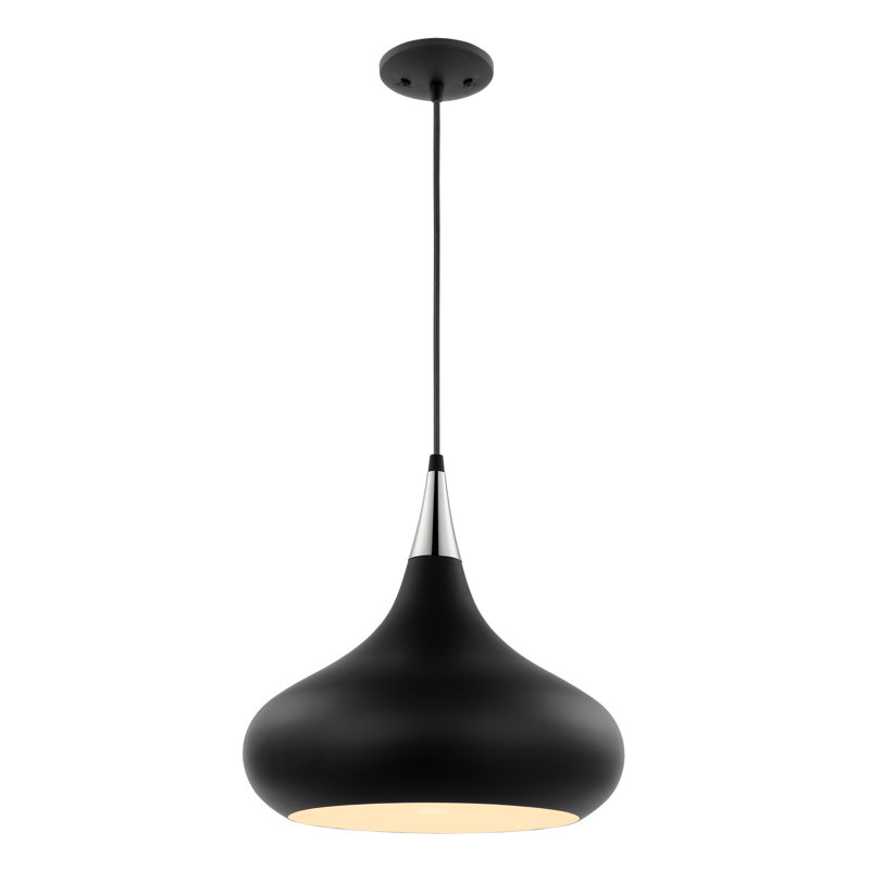 Braylon 1 - Light Single Pendant, Matte Black/Polished Nickel, 14" H x 14" W x 14" D