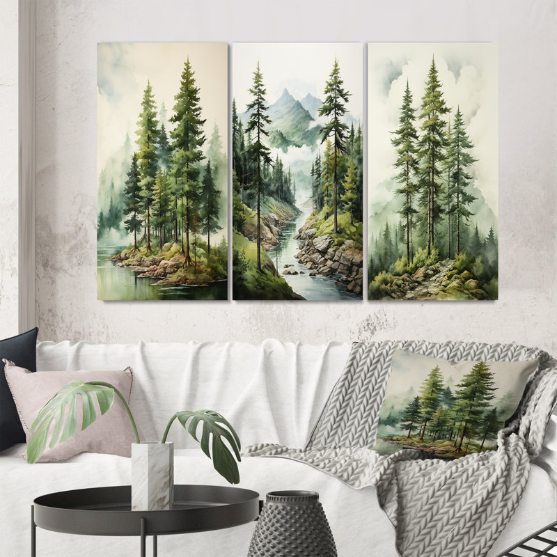 Arbre vert pin vert Eternal Guardians III - ensemble d'art mural pin 3, Toile tendue, H 40 po x l 60 po