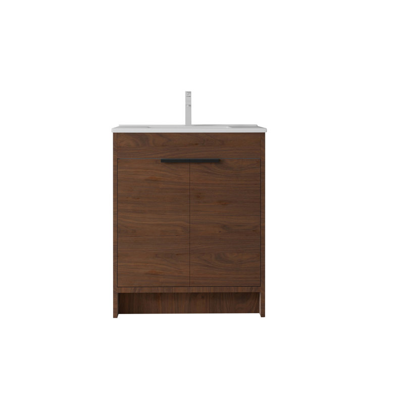 Meuble-lavabo autoportant de 91 cm (36 po) avec lavabo en céramique et tiroir à fermeture douce, couleur marron