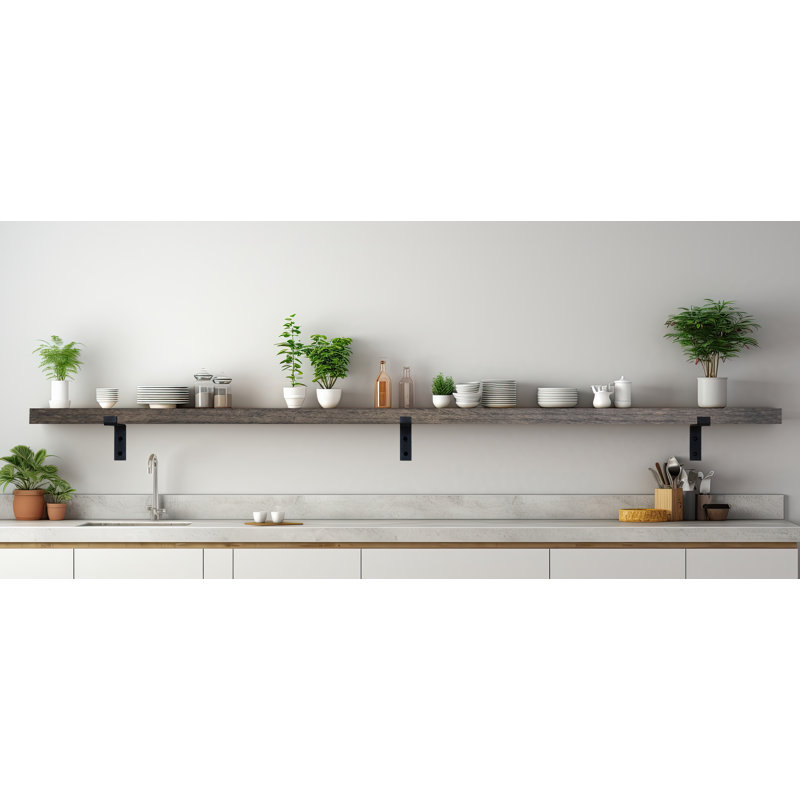 Rayne Red Oak Bracket Shelf, Ebony, 2" H x 67" W x 7" D