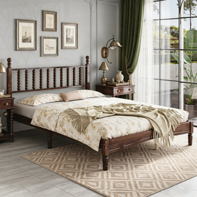 Lit plateforme en bois avec tête de lit en forme de gourde, style rétro et support en lattes de bois robuste pour un sommeil confortable