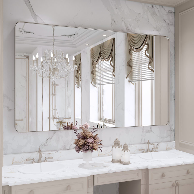 Miroir de salle de bain mural Premium Premium, 36 po x 60 po, Nickel brossé, Rectangulaire