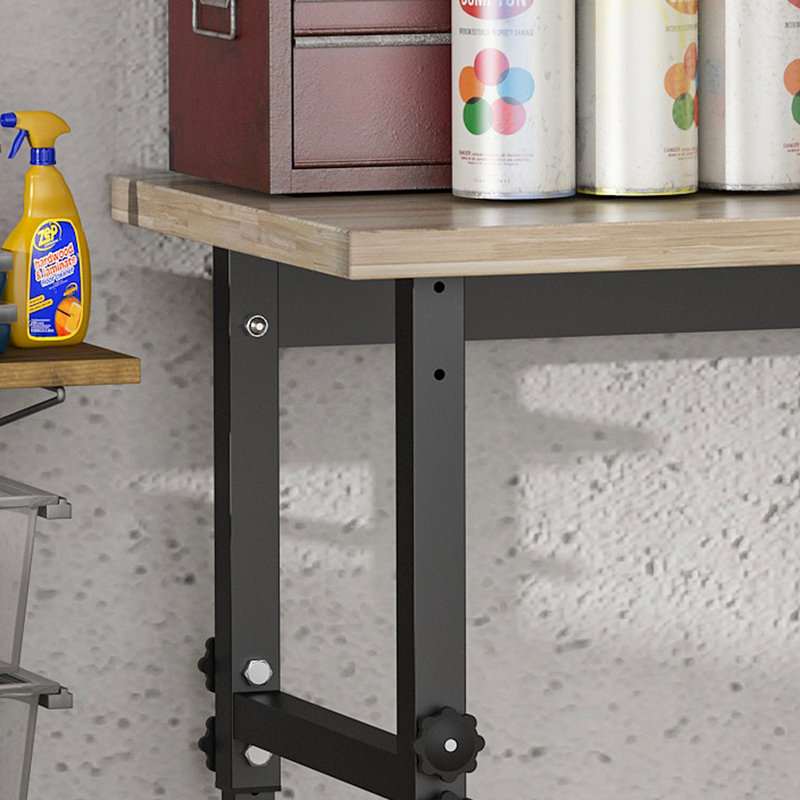 Banc de travail avec pieds réglables en hauteur HOMcom, table de travail en bambou et table de travail sur roulettes, capacité de poids en livres, noir / naturel
