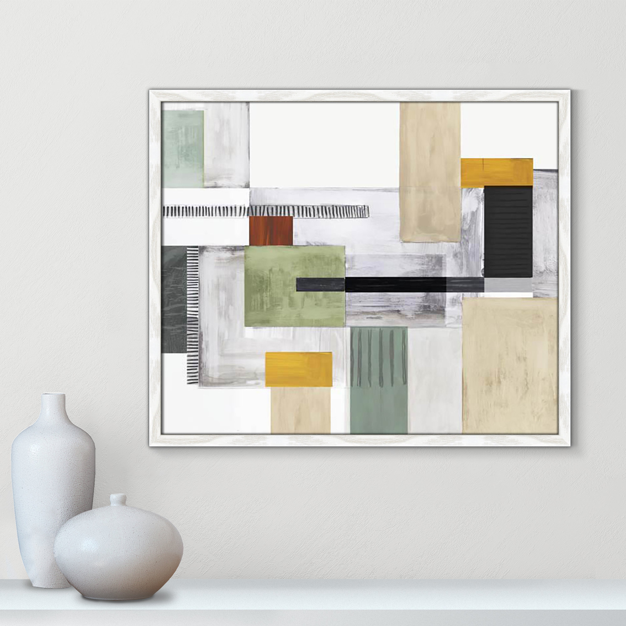 Playful Blocks by Tom Reeves, 21.5" H x 25.5" W x 0.75" D, No Mat, White Slim Picture Framed