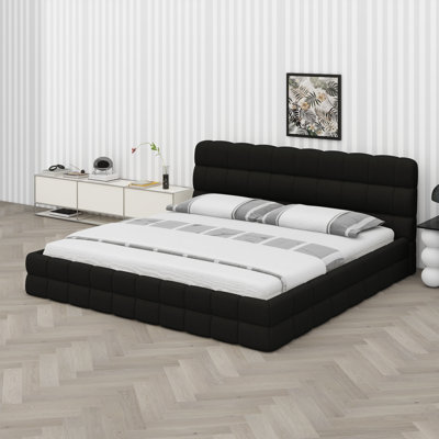 Modern Upholstered Bed Frame With Wood Slat Support