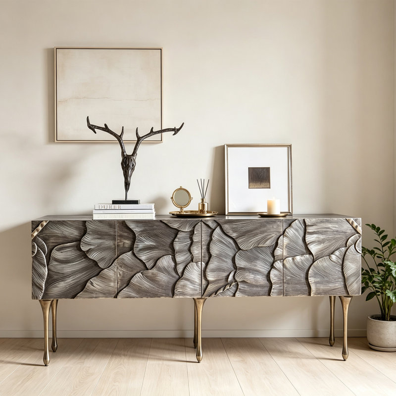 Buffet rétro en bois gris patiné rétro