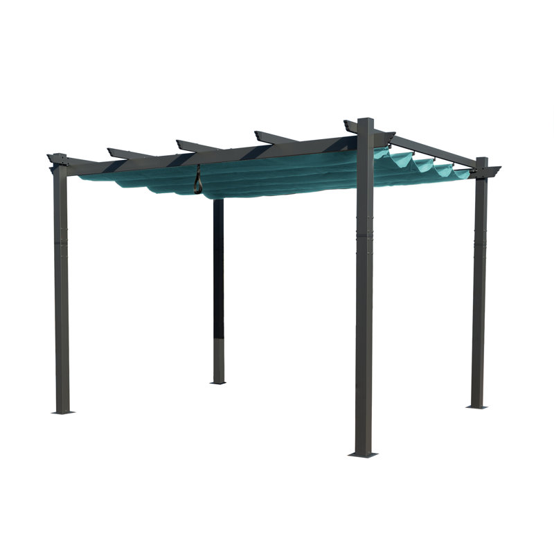 Morgan Outdoor 10 ft. x 13 ft. Pergola with Blue Retractable Sun Shade Canopy