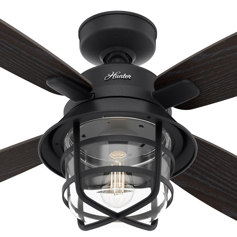 52" Port Royale 4 - Blade Standard Ceiling Fan with Remote Control and Light Kit Included, Black Willow