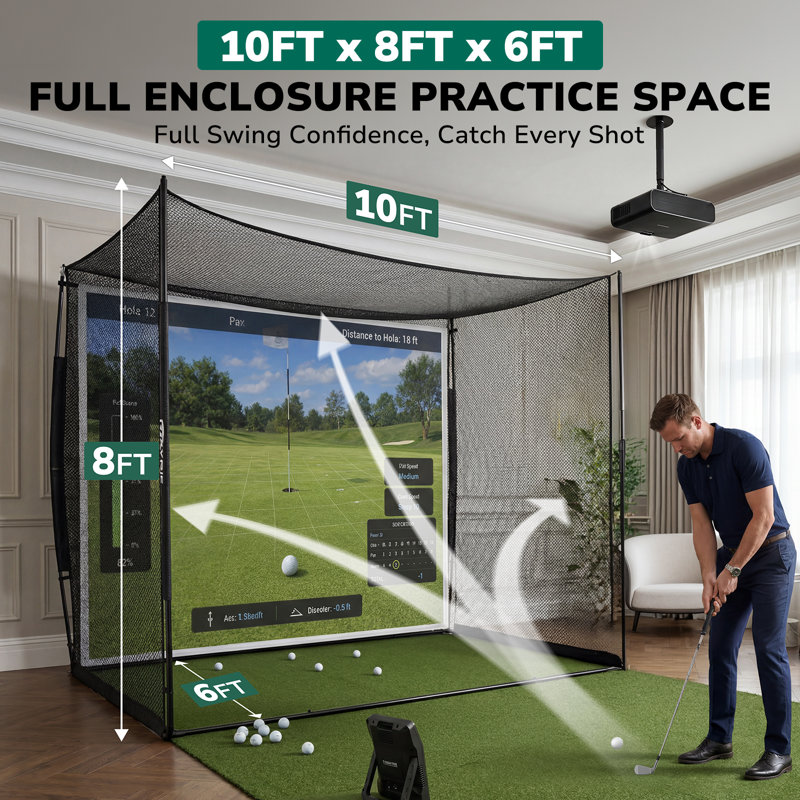 10x8x6 ft Professional-Style Golf Practice Cage with Impact Screen & Steel Frame, Simulator-Ready Hitting Net for Garage & Backyard