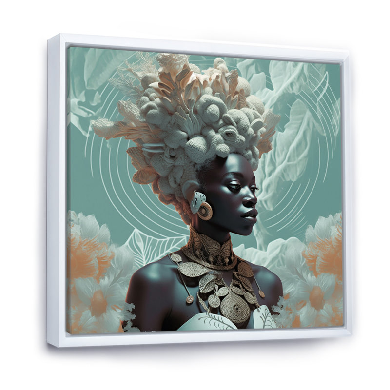 Orisha Osunmare, gracieuse déesse africaine sur toile, H 30 po x l 30 po x P 1 po, Cadre flottant blanc