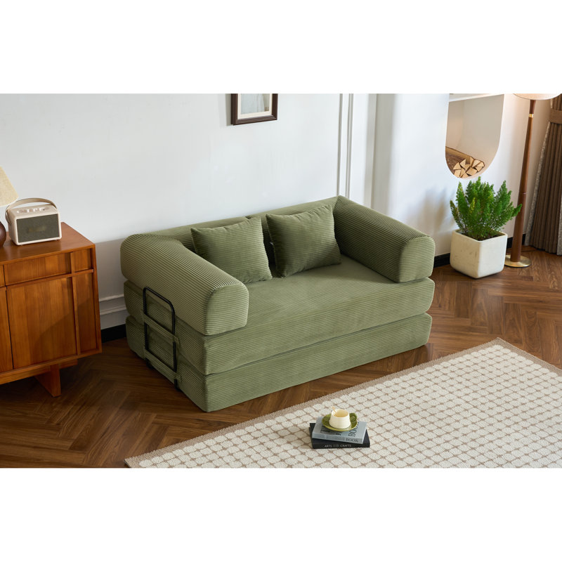 Lit convertible 59 po avec coussin cylindrique, velours côtelé multifonctionnel 5 en 1 pour la vie en appartement, 30 éponges haute densité, tissu peau, peu encombrant et sans assemblage