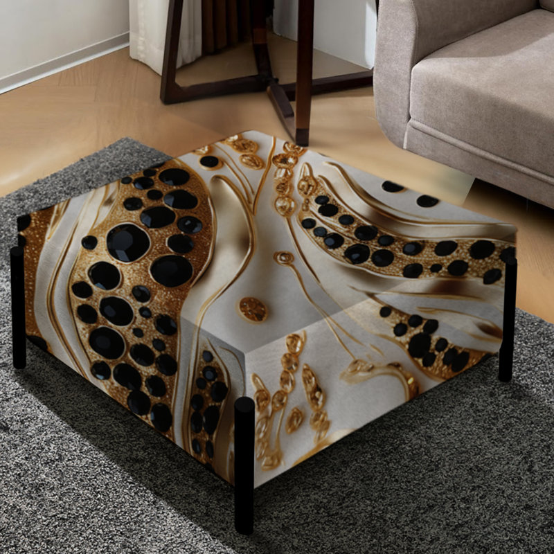 Grand repose-pieds carré noir et doré Glam Marble