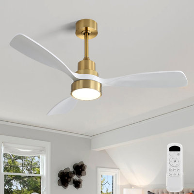48 Inch Ceiling Fan, Solid Wood 3-Blade Design with Remote Control, Reversible DC Motor, Ideal for Living Room